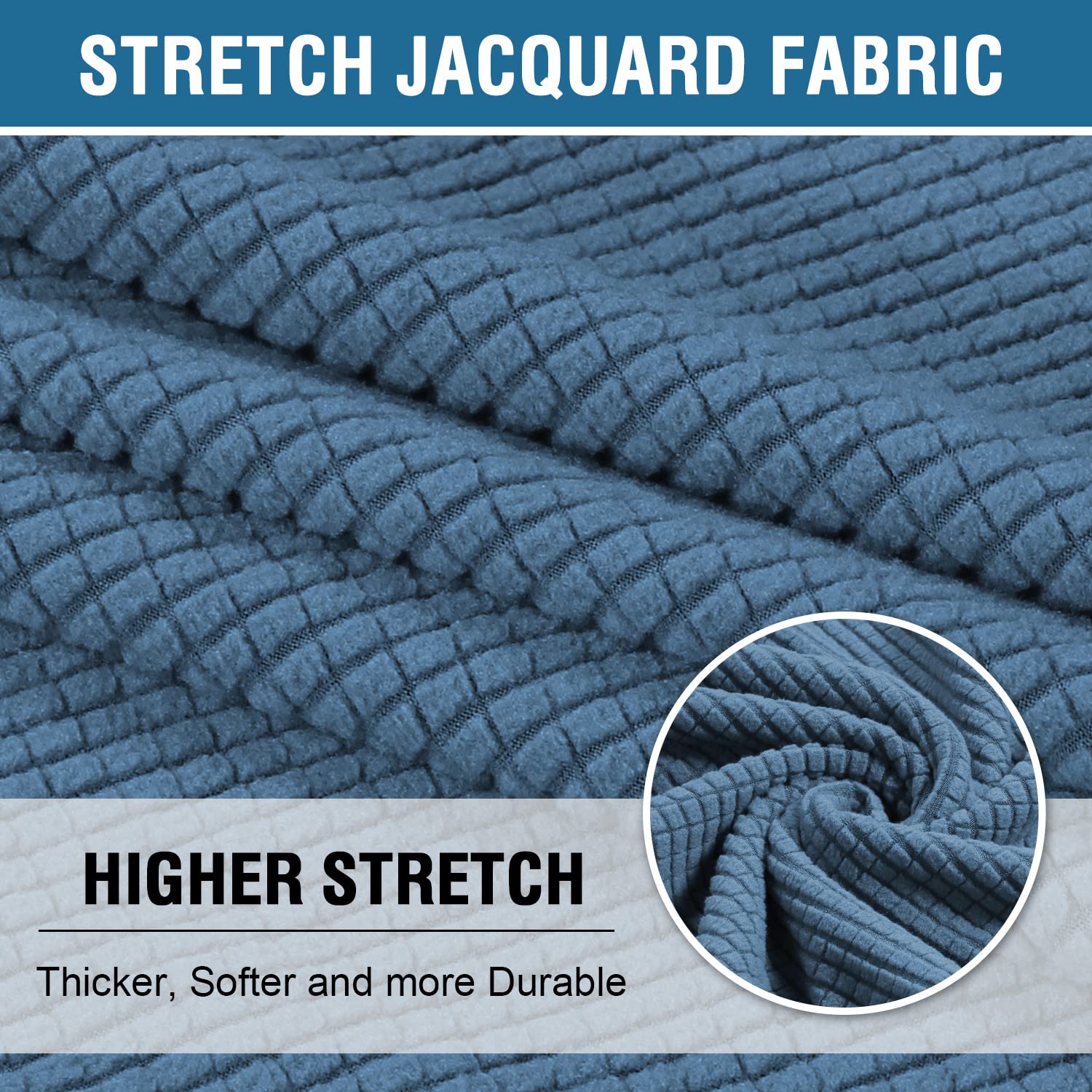 H.Versailtex Stretch T Cushion Chair Sofa Slipcover T Cushion Covers For Living Room Armchair Couch Cover T Cushion Slipcover Seat Cover With Elastic Bands Thicker Jacquard Fabric, Dusty Blue