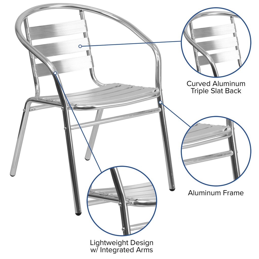 Flash Furniture Lila Commercial Aluminum Indoor-Outdoor Restaurant Stack Chair With Triple Slat Back And Arms