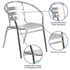 Flash Furniture Lila Commercial Aluminum Indoor-Outdoor Restaurant Stack Chair With Triple Slat Back And Arms