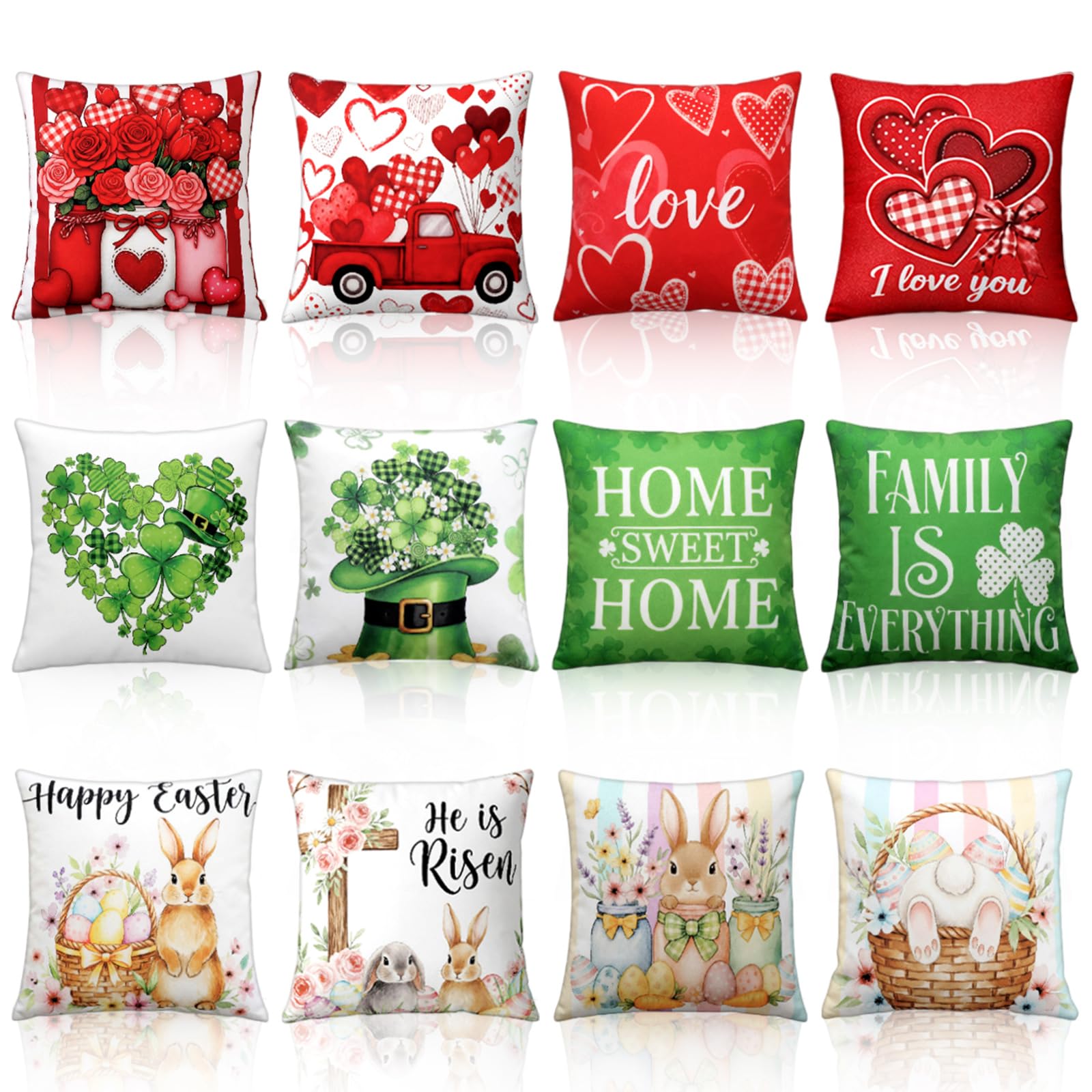 Lumina Garden 12 Pcs Valentine's Day Throw Pillow Covers St. Patrick's Day Pillow Covers 18 x 18 Inch Easter Throw Pillowcase Bu