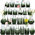 KOIUEYW Glass Bud Vases Set, 24 Pcs Light Green Glass Vases Vintage Clear Small Green Vases for Centerpieces, Green Rose Vase Mi
