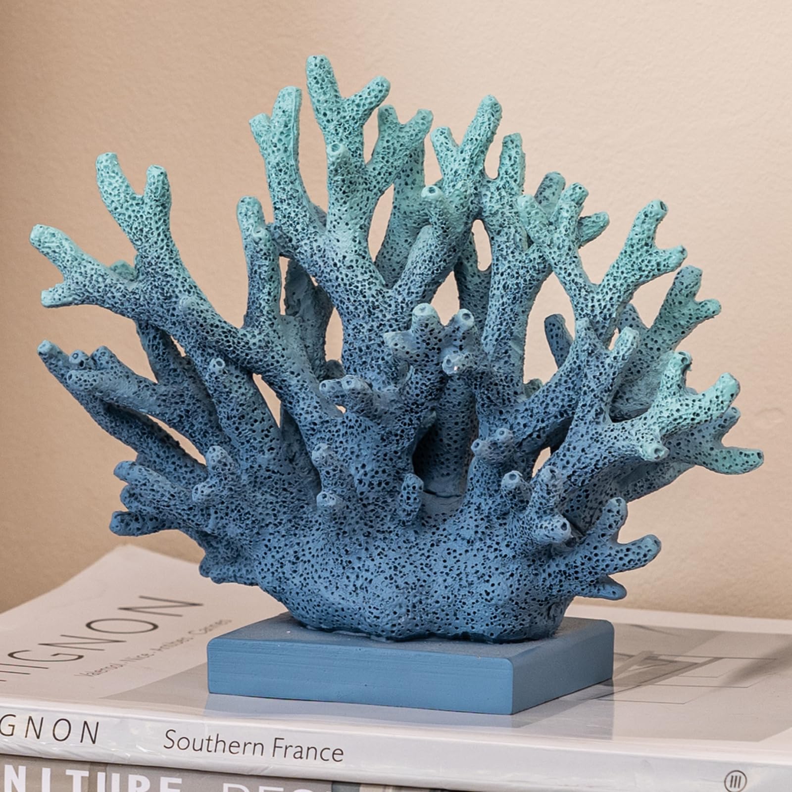 Elegondrar 5.8 H Blue Coral Decor, Coral Reef Decor, Resin Coral Statue, Nautical Decorations for Home, Beach/Coastal/Ocean Them