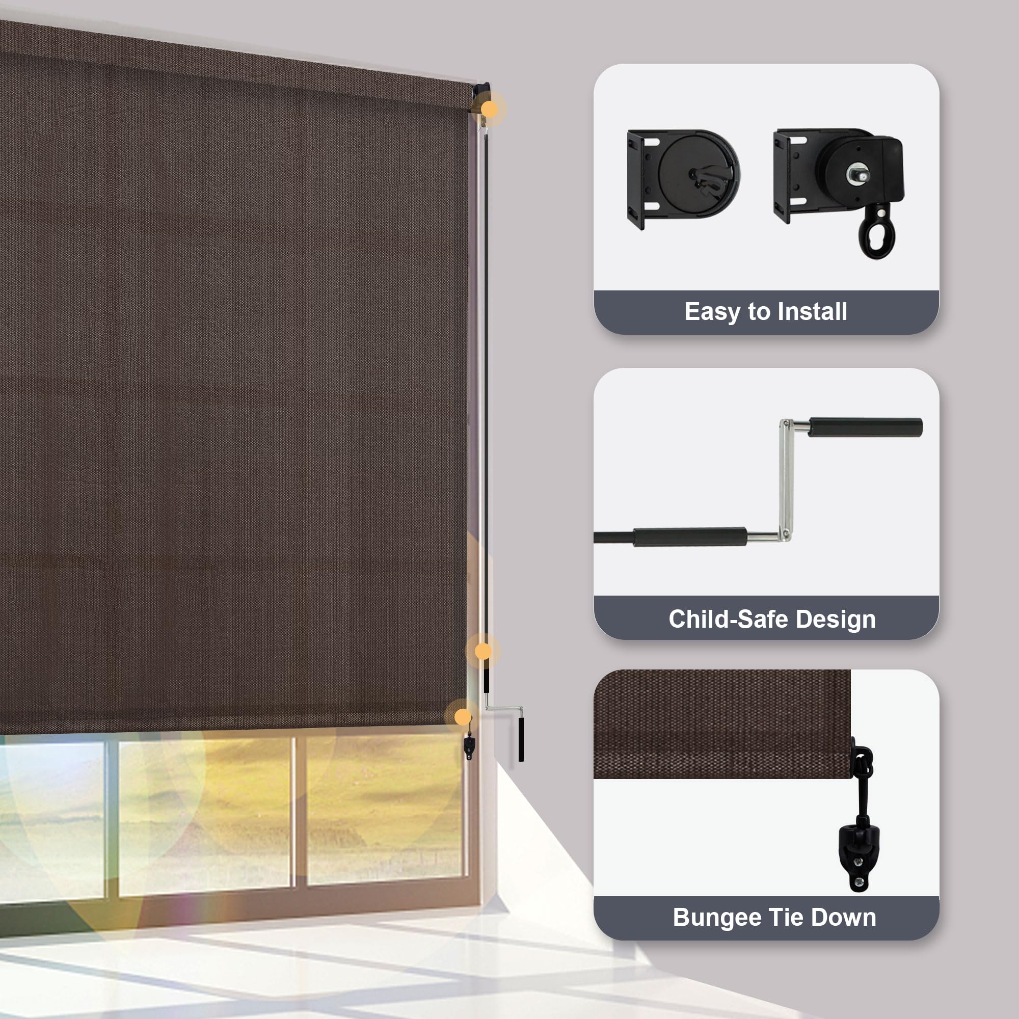 Vicllax Outdoor Roller Shade, Patio Cordless Blinds Roll Up Shade 6X6Ft, Chocolate