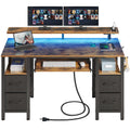 Seventable Computer Desk 47.2' With Led Lights & Power Outlets, Home Office Desk With 4 Drawers, Writing Desk With Keyboard Tray, Study Table With Monitor Stand, Work D Esk For Home, Rustic Brown