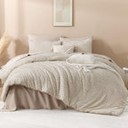 Andency Oatmeal Queen Comforter Set, Lightweight Fluffy Boho Bedding Comforter Set, 3 Pieces Tufted Farmhouse Shabby Chic Bed Set For All Seasons (1 Comforter 90X90In, 2 Pillowcases)