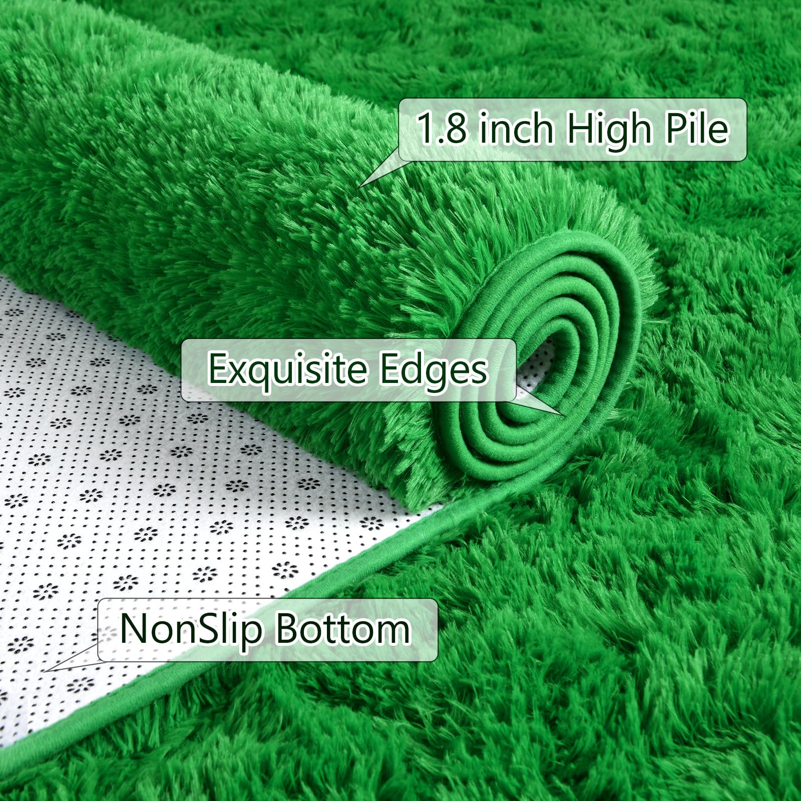 Arogan Luxury Soft Shaggy Rugs Carpets, 3X5 Feet Bedroom Rug Indoor Plush Area Rugs For Living Room, Green Fluffy Rug For Kids G