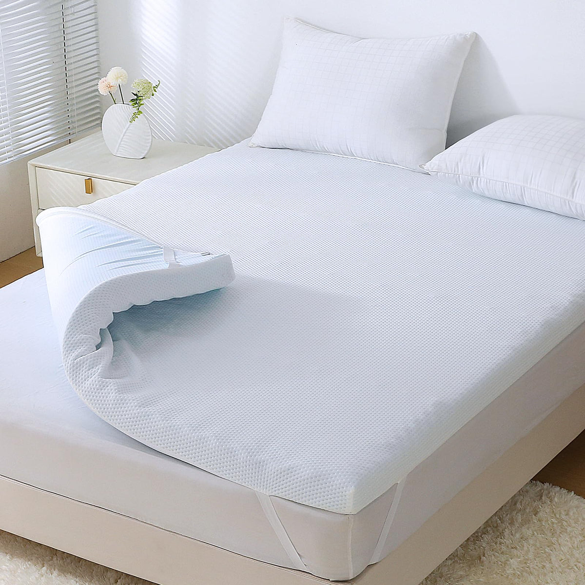 Huxmeyson 7 Zone Foam Mattress Topper, Egg Crate Cooling Gel Mattress Topper With Knitted Cotton Cover, Certipur-Us & Oeko-Tex C