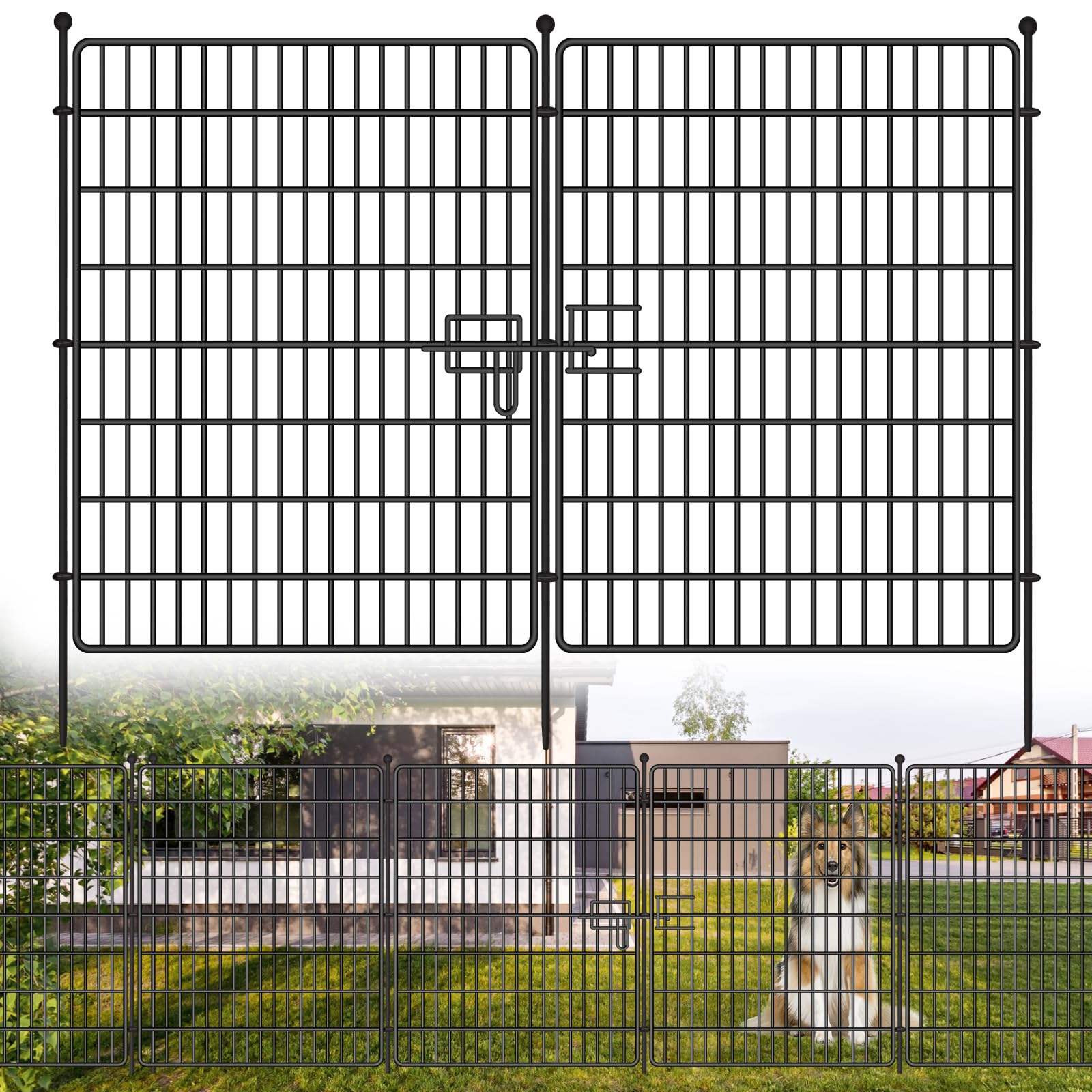 10 Panels Garden Fence With Gate For Outdoor Yard Decorative, 32 In(H) X 24 Ft(L) No Dig Animal Barrier Fencing Rustproof Metal