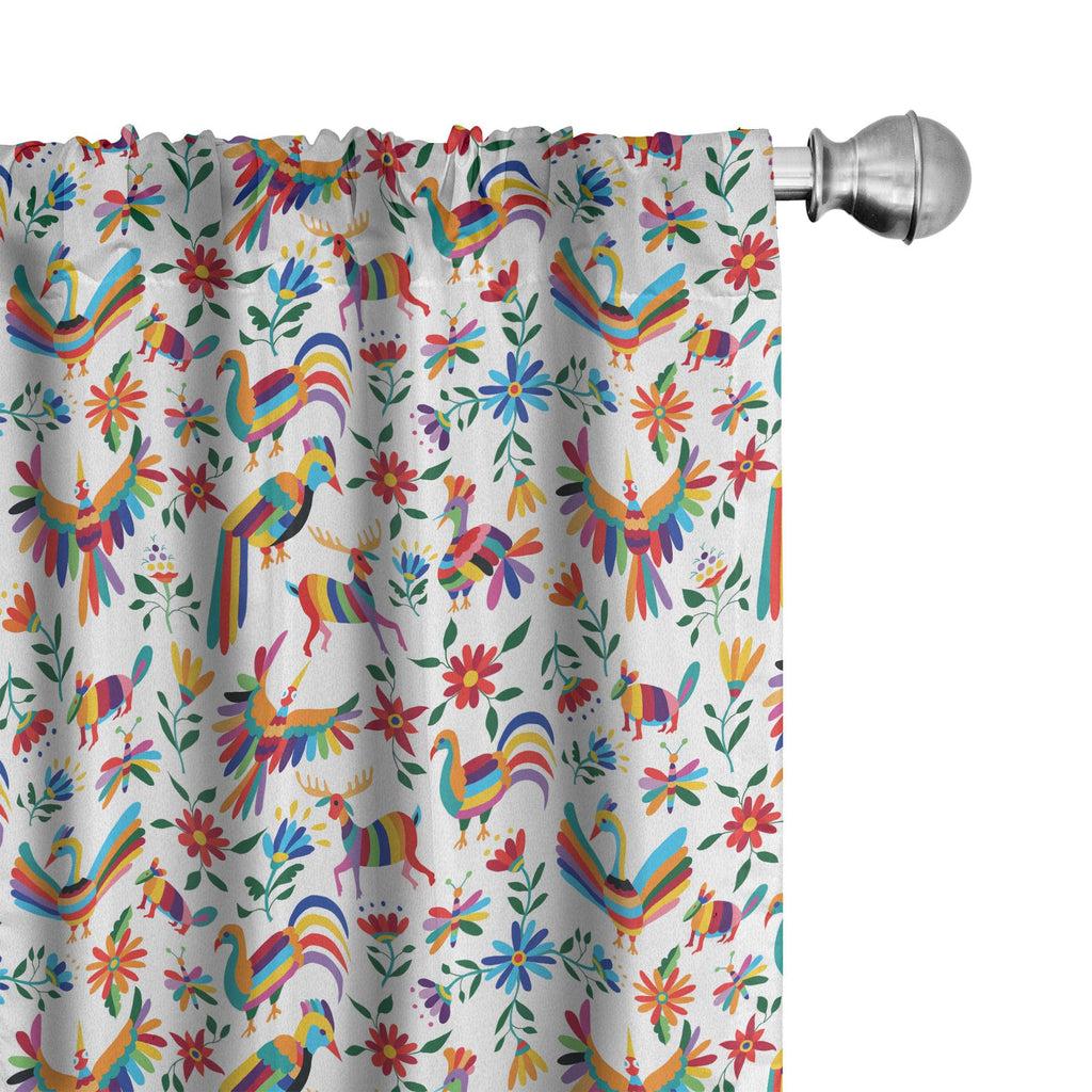 Ambesonne Mexican Window Curtains Pack of 2, Traditional Latin American Art Design Natural Inspirations Flowers and Birds, Light