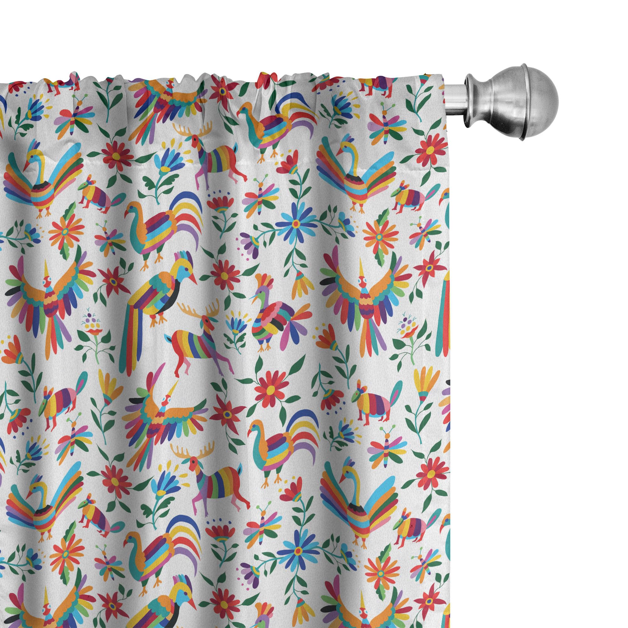 Ambesonne Mexican Window Curtains Pack of 2, Traditional Latin American Art Design Natural Inspirations Flowers and Birds, Light