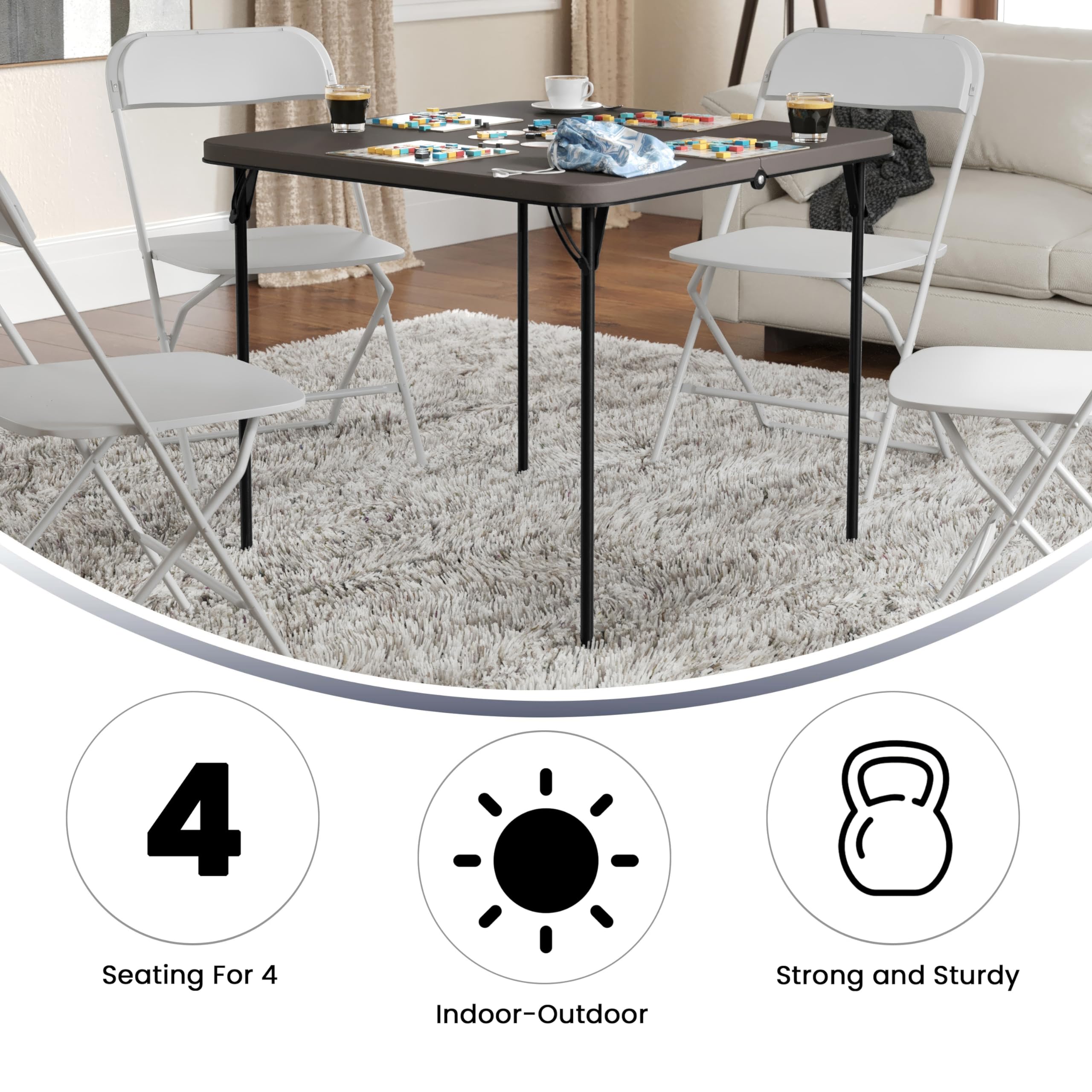 Flash Furniture Dunham 2.83' Square Plastic Folding Event Table With Carrying Handle, Bi-Fold Banquet Table For Indoor/Outdoor Events, Dark Gray