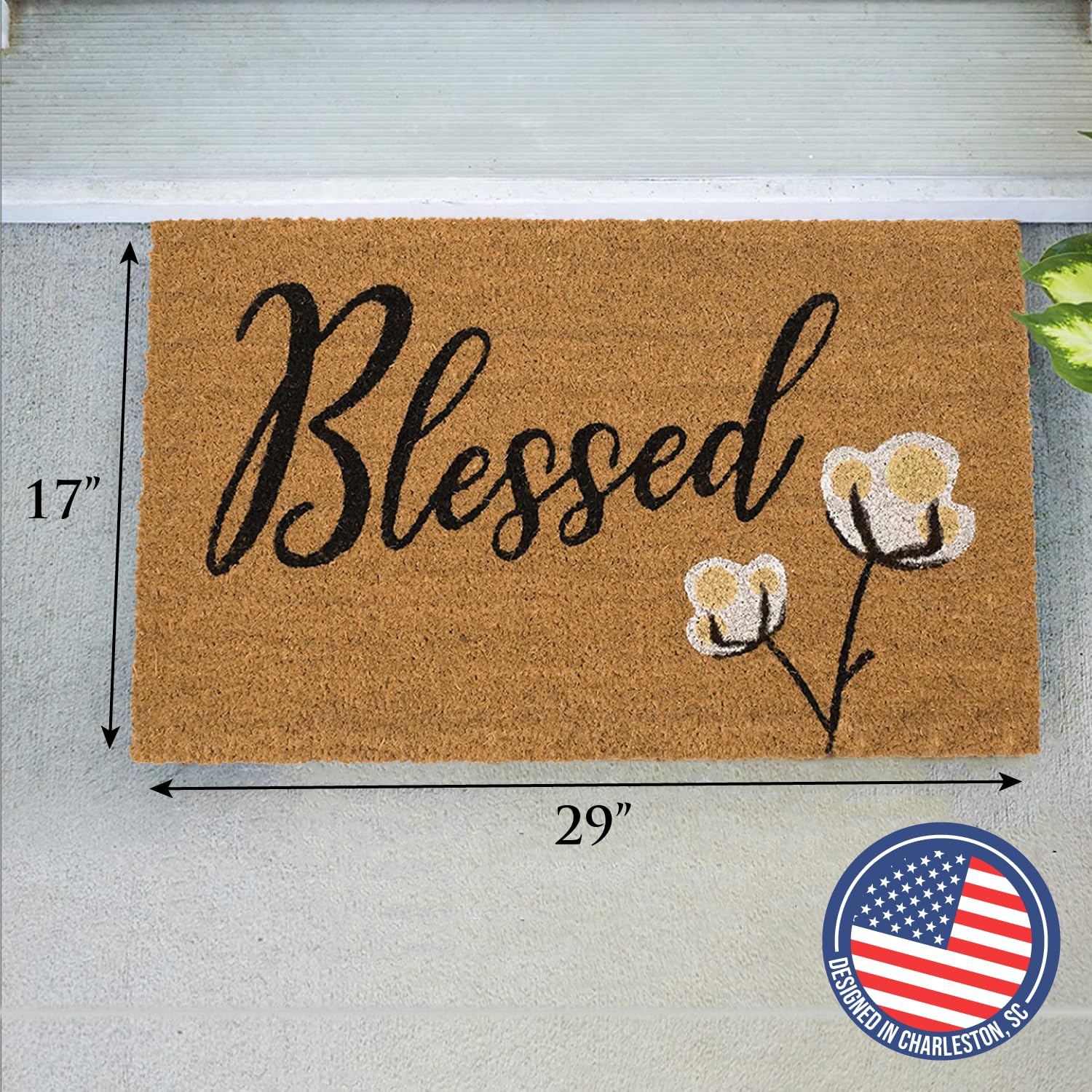 Avera Products | Blessed Cotton Bloom, Natural Coir Fiber Doormat, Anti-Slip Pvc Mat Back | 29    X 17