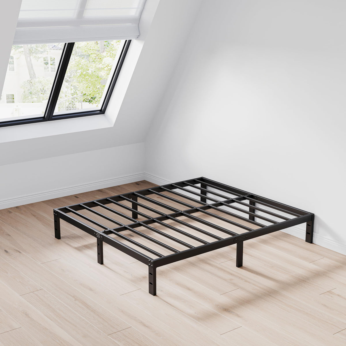 AMOBRO Low Profile Bed Frame - Heavy Duty Metal Full Bed Frame in Matte Black, 10-Inch Heavy Duty Platform with Steel Slats, Eas