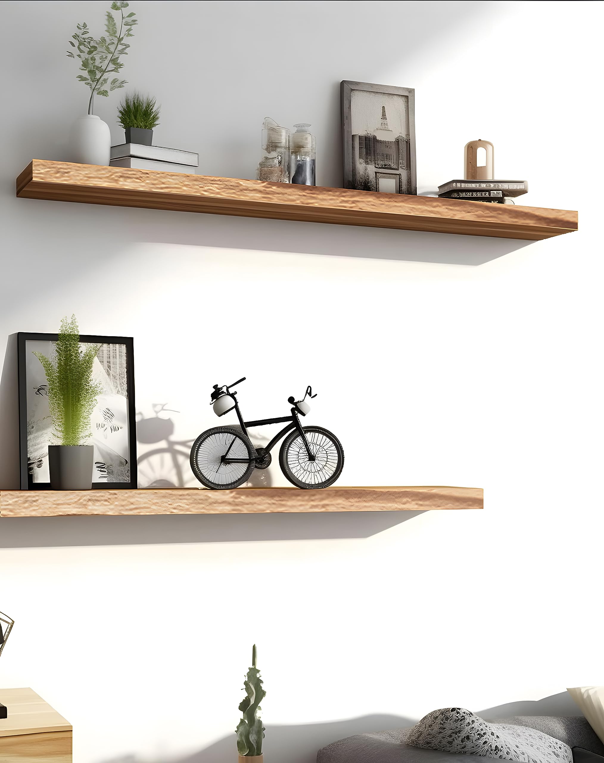 Hxswy 36 Inch Rustic Floating Shelves For Wall Decor Farmhouse Wood Wall Shelf For Bathroom Kitchen Bedroom Living Room Set Of 4 Light Brown