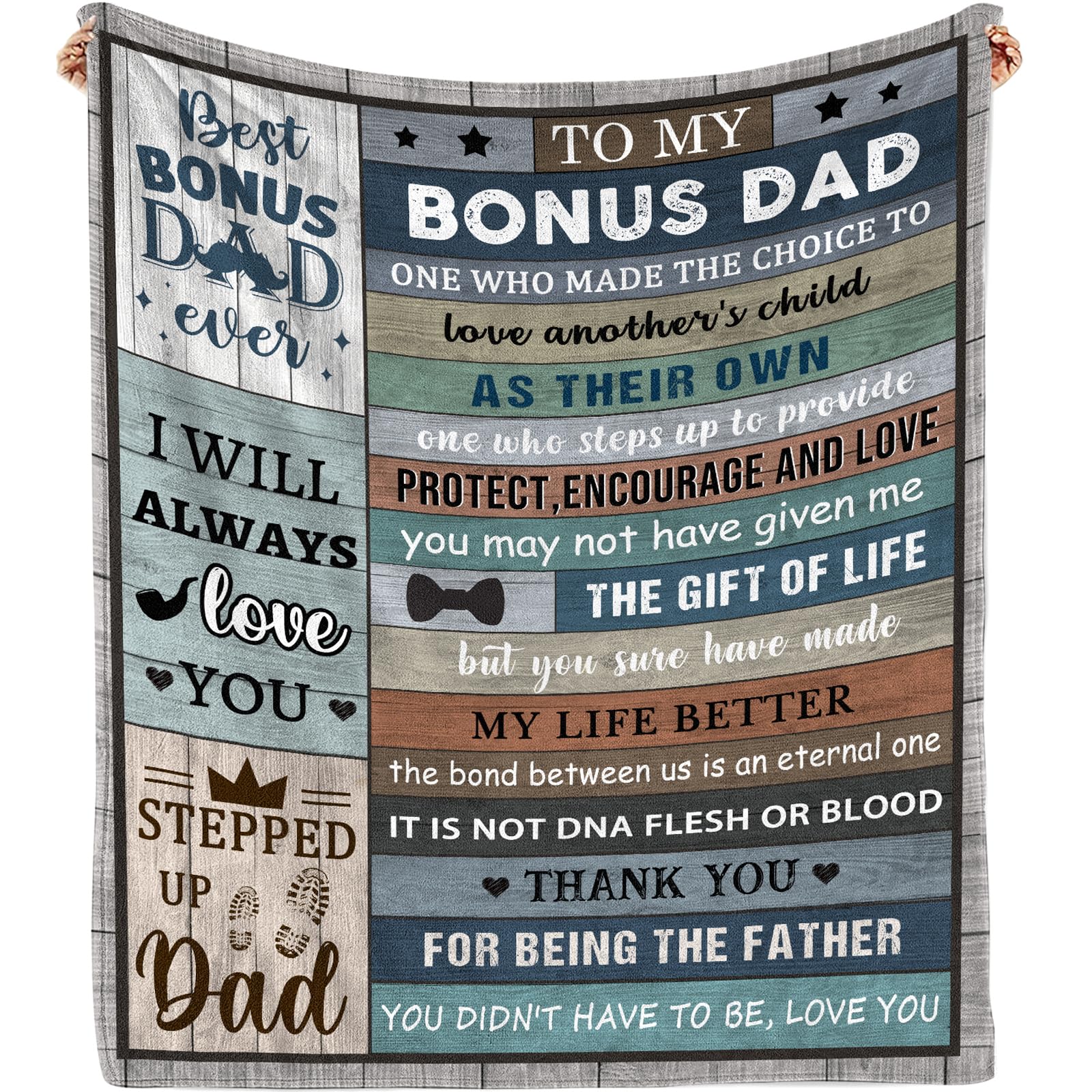 Nahjiiem Bonus Dad Fathers Day Blanket Gifts, Step Dad Birthday Ideas From Daughter Son,To My Best Bonus Dad Ever Throw Blanket