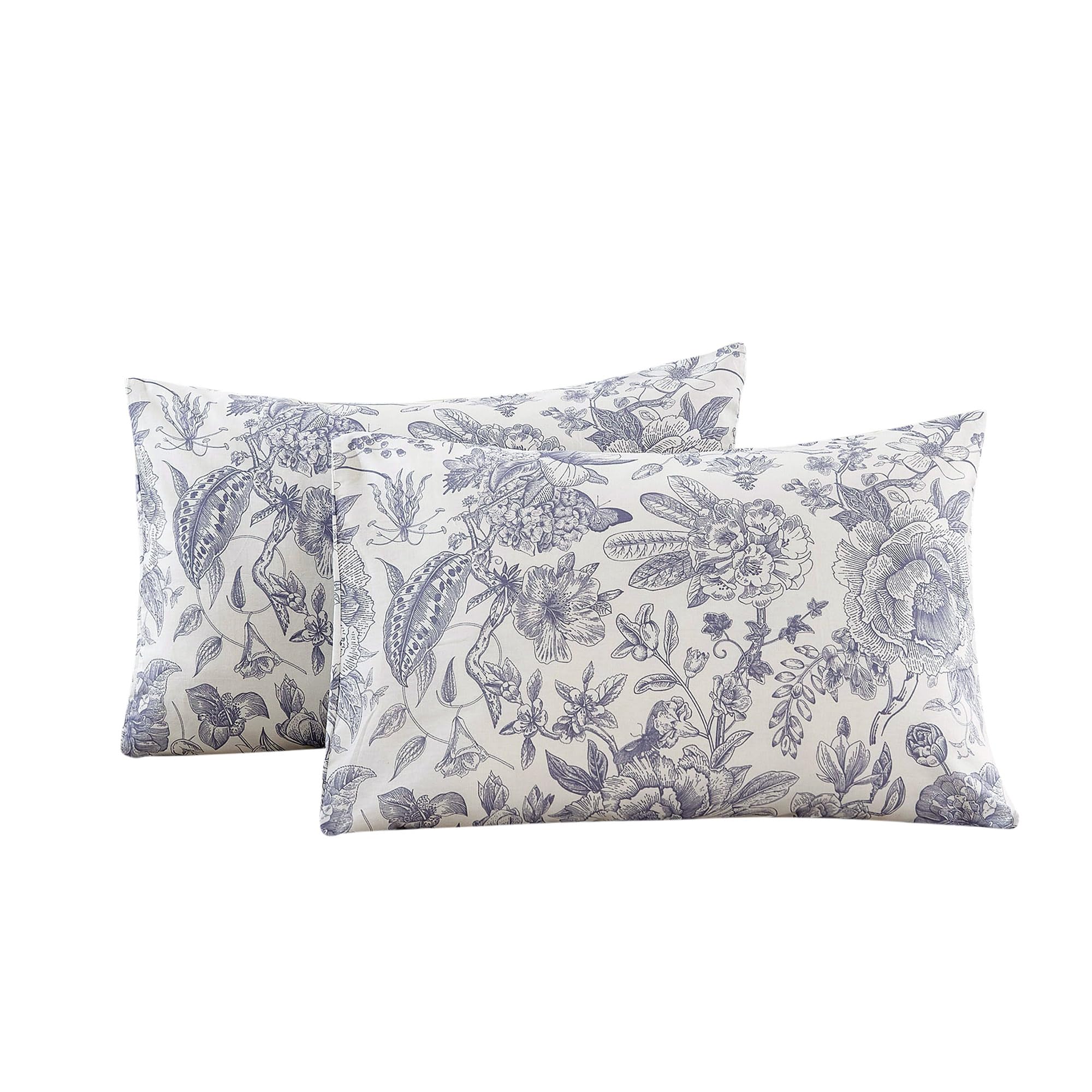 Ecocott 2 Pack Pillowcase Queen Size With Vintage Floral Pillow Cases Set, 100% Cotton Queen Pillow Covers Envelope Closure (Que