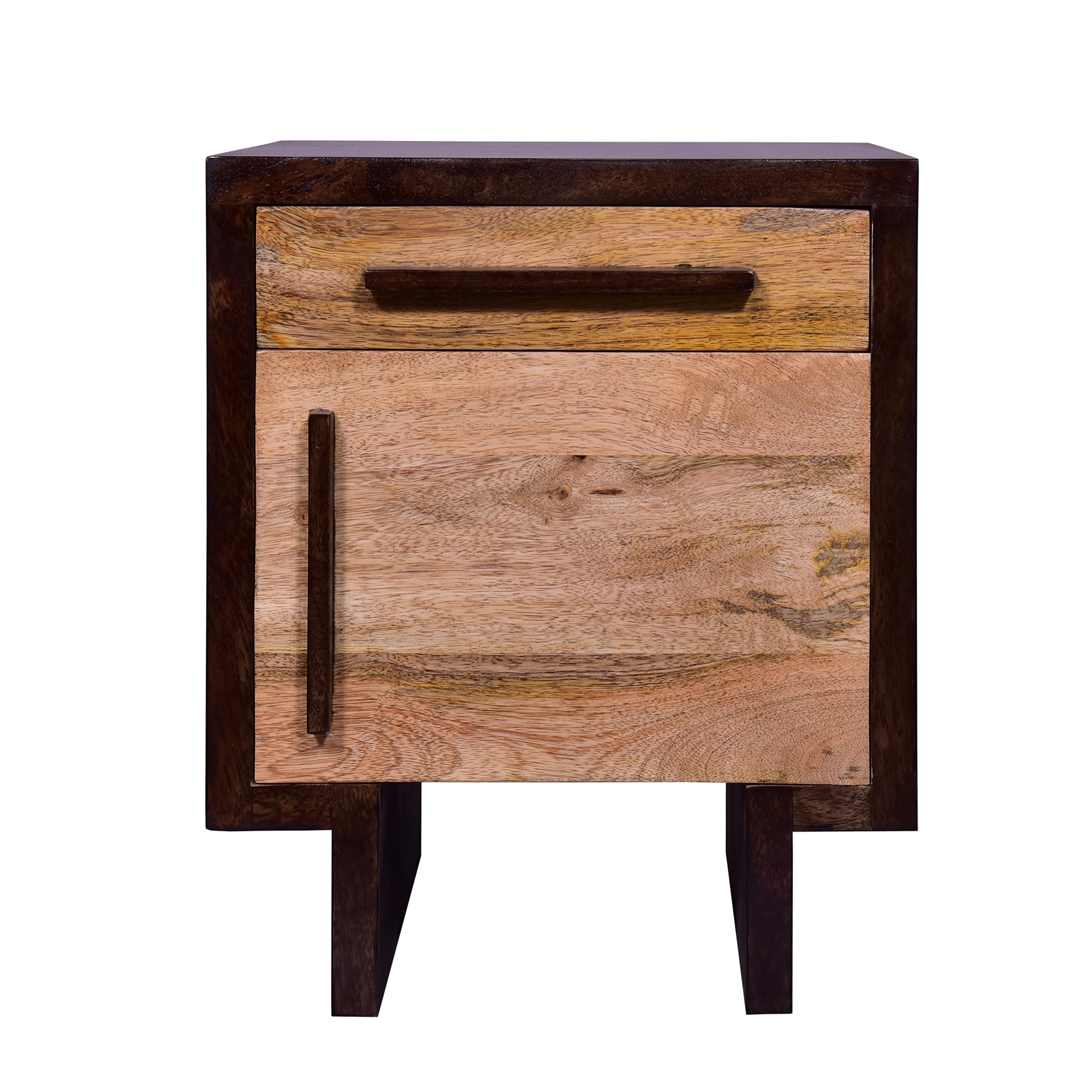 The Urban Port End 19-Inch Single Modern Contemporary Style Mango Wood Nightstand Side Table with 1 Drawer and Door, Cafe and Na