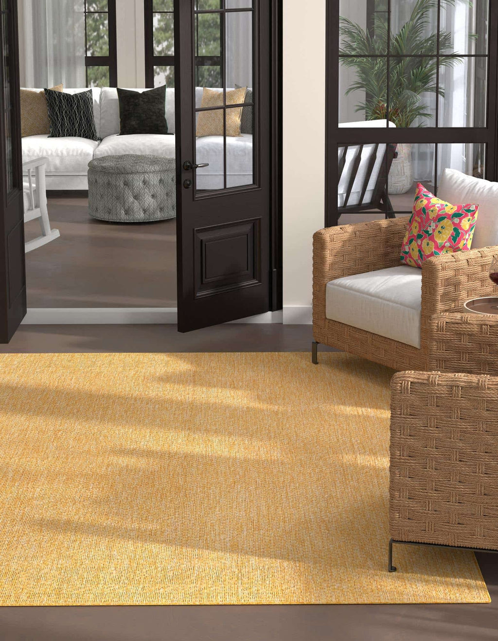 Unique Loom Collection Casual Transitional Solid Heathered Indoor/Outdoor Flatweave Area Rug (10' 8'' Square, Corn Harvest Yello