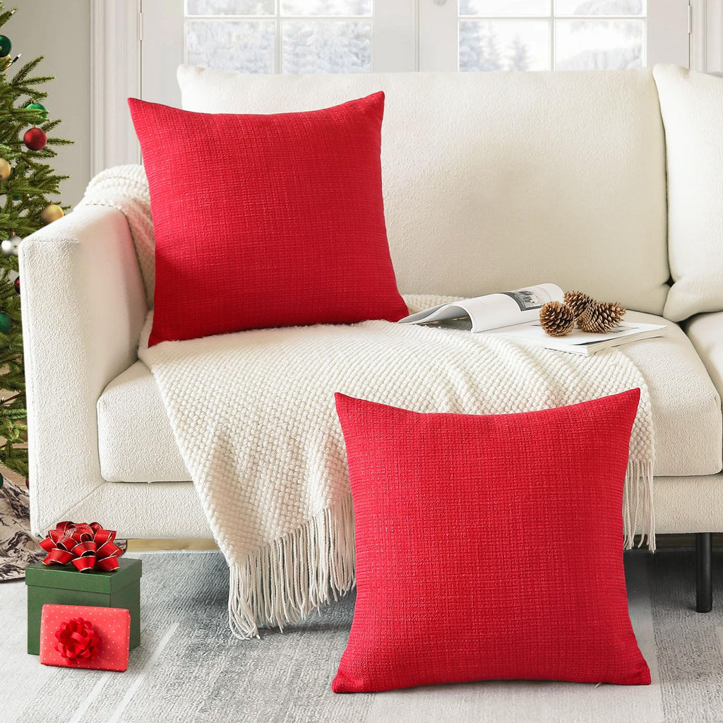Otostar Linen Throw Pillow Covers Set Of 2 Decorative Square Pillowcases Cushion Covers 18X18 Inch For Home Decor Sofa Bedroom Car 45 X 45 Cm Christmas Red