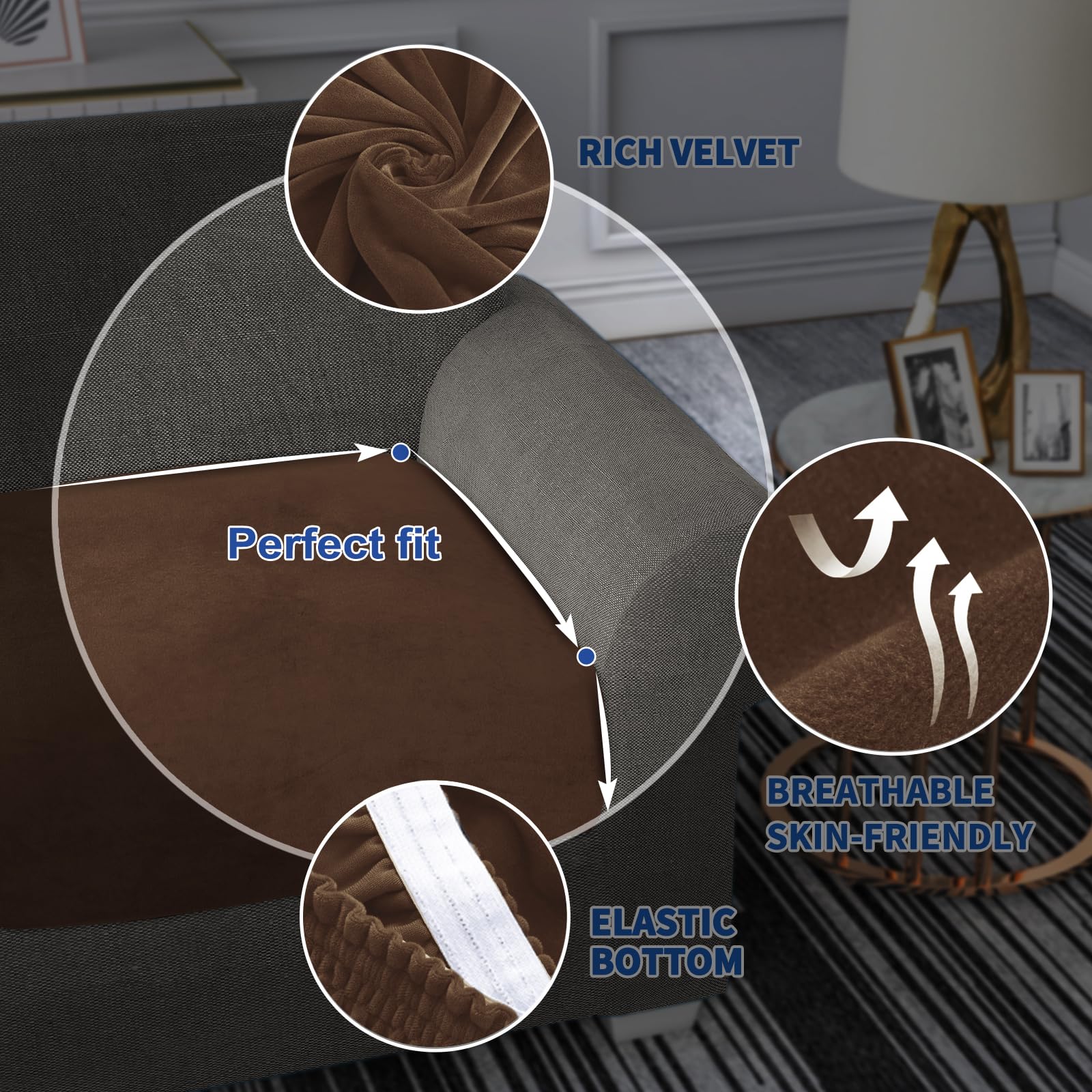 Maxijin Velvet Stretch Cushion Cover Fitted Couch Cushion Slipcovers 1 Pack Arm Chair Seat Cushion Cover For Individual Cushion