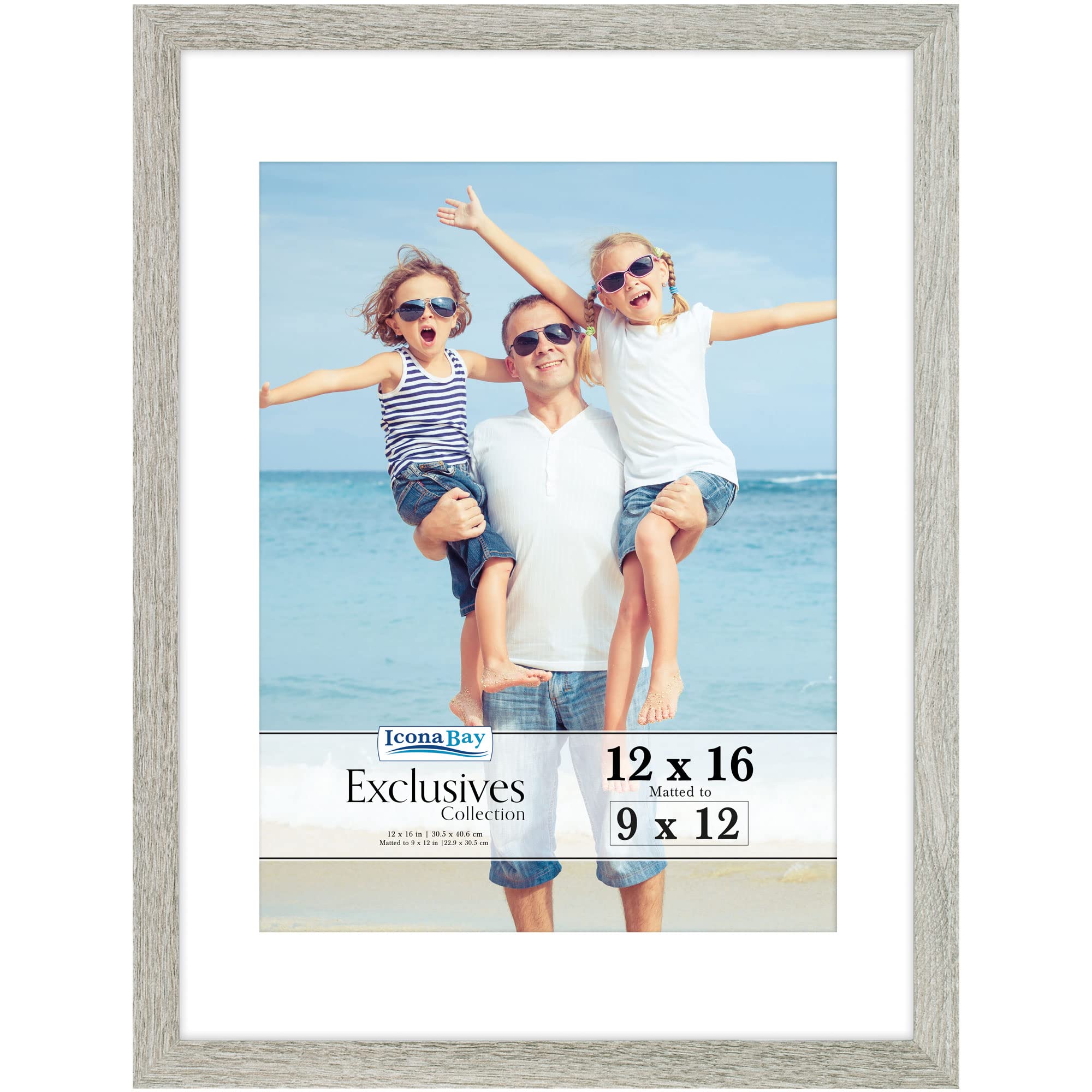 Icona Bay 12x16 Alder Gray Picture Frame with Mat to 9x12 Image, Sturdy Wood Composite Poster Frame, Wall Mount Only, Modern Sty
