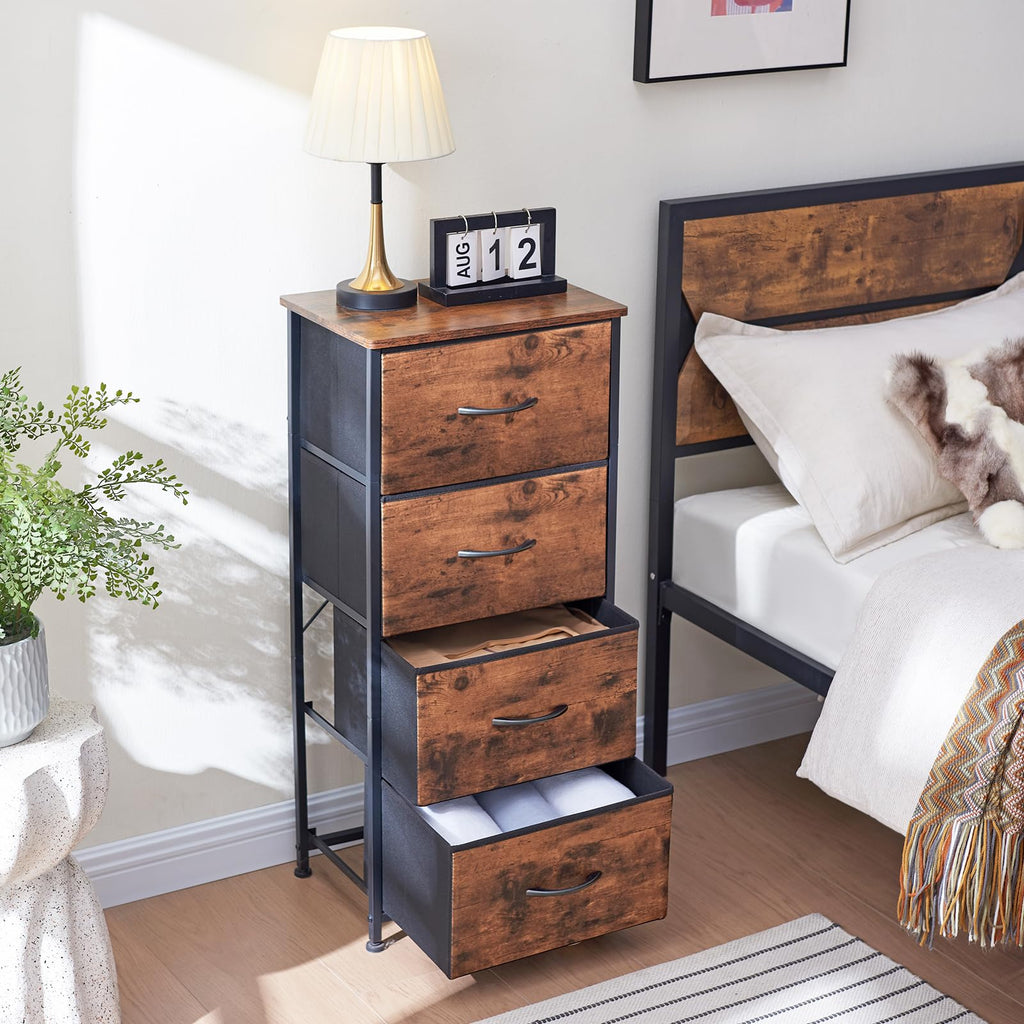 Somdot Tall Dresser For Bedroom With 4 Drawers, Storage Organizer Chest Of Drawers With Removable Fabric Bins For Living Room Closet Bedside Nursery Laundry Entryway Hallway, Wood Grain Print