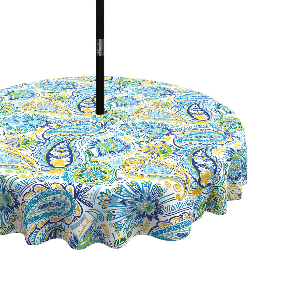 Lvtxiii Patio 60-Inch Round Tablecloth, Outdoor Stain And Fade Resistant Table Covers With Zipper, Picnic Table Cloth With Umbrella Hole For Home And Garden Circular Table Decoration, Paisley Blue