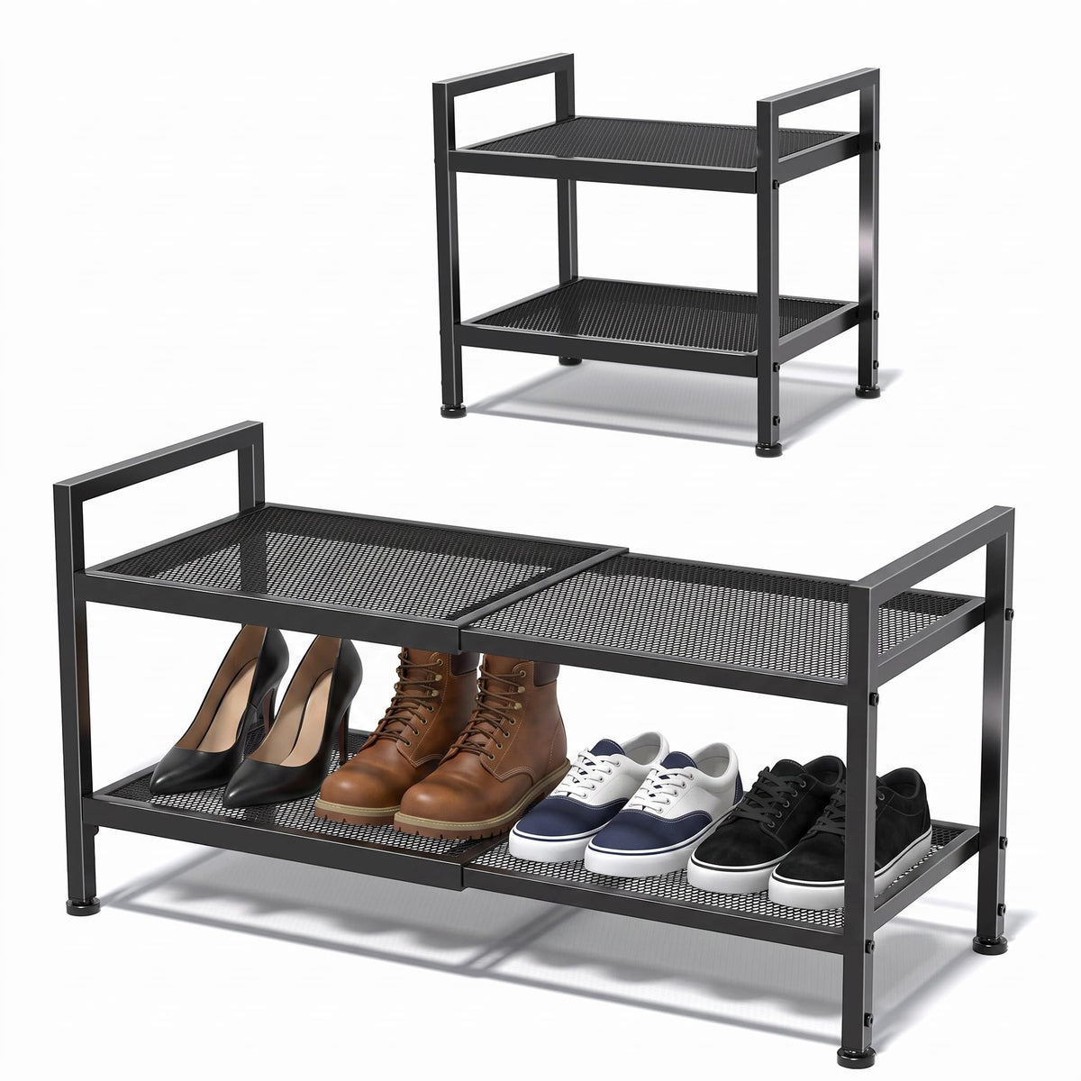 Expandable Shoe Rack for Closet, Entryway, 2Tier Shoe Storage, Black