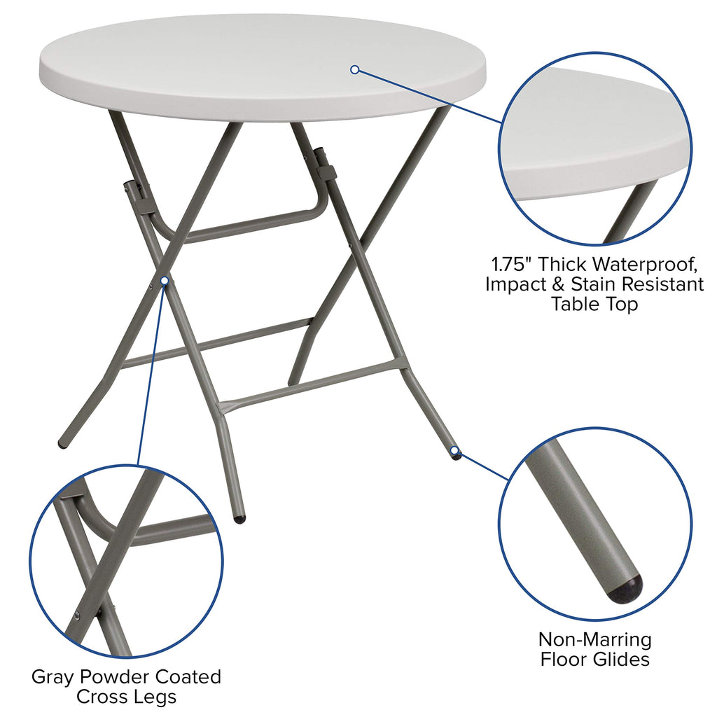 Flash Furniture Kathryn 2.63-Foot Round Granite White Plastic Folding Table