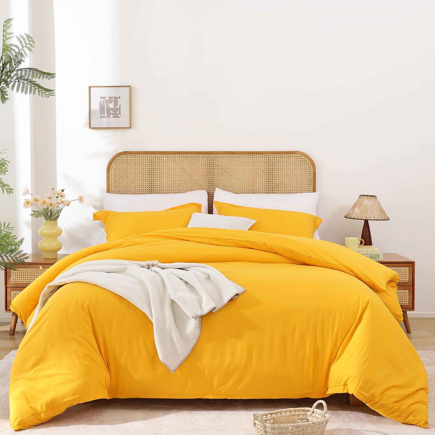 Soft Breathable Duvet Cover Queen Size - Luxury 100% Washed Duvet Cover Set, 3 Piece Bedding Set 1 Duvet Covers 90X90 Inches Wit