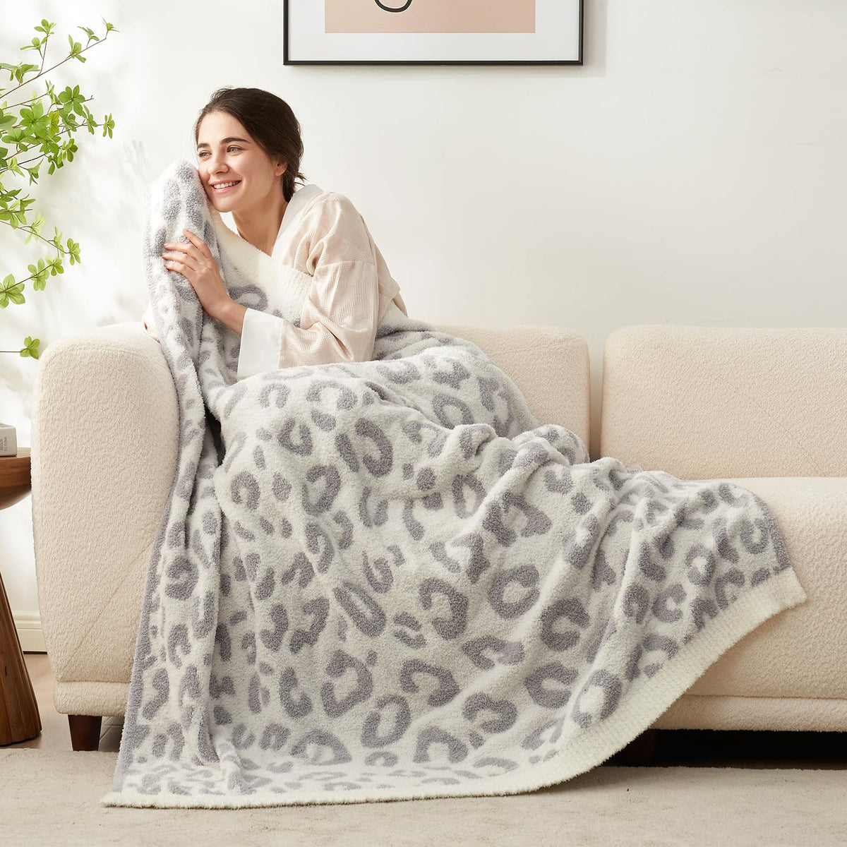 Snuggle Sac Leopard Blanket For Couch Bed Sofa 60X80 Inches, Reversible Grey Leopard Throw Blanket Ultra Soft Cozy Blankets For
