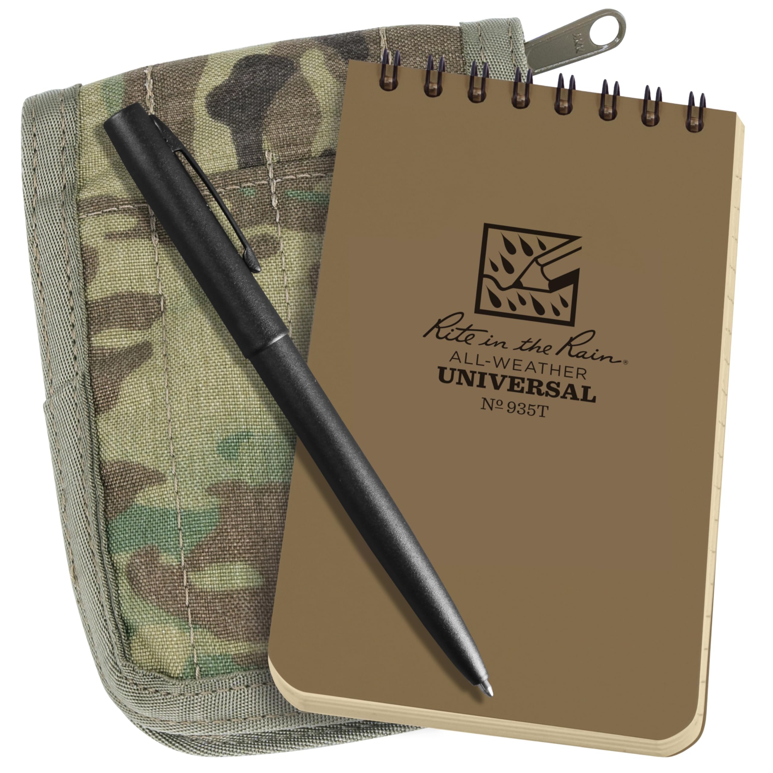 Rite In The Rain Weatherproof 3' X 5' Top Spiral Notebook Kit: Multicam Cordura Fabric Cover, 3' X 5' Tan Notebook, And Weat