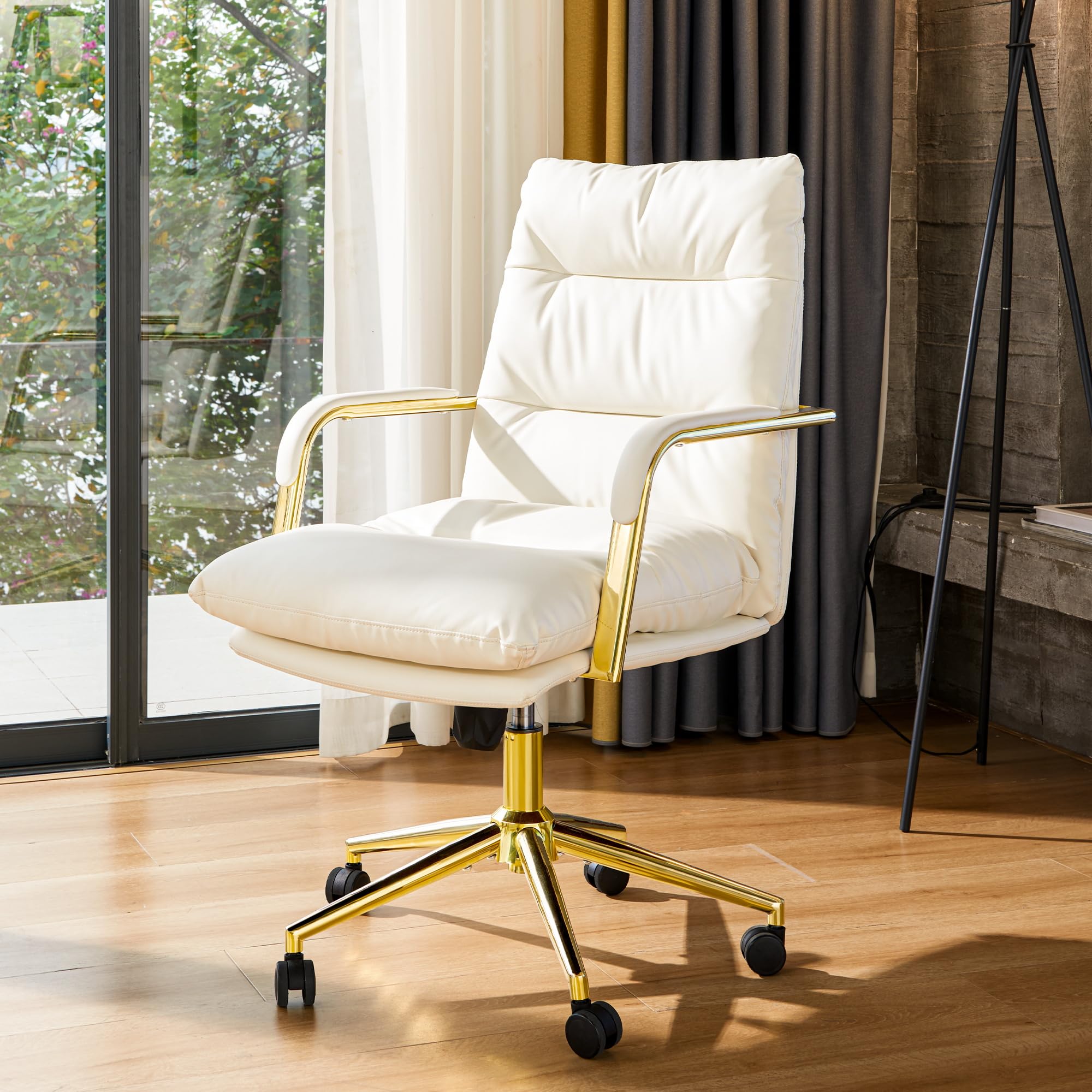 Leather Home Office Desk Chair, Executive Comfy Desk Chair with Support Armrests, Swivel Wheels, Height Adjustable, Mid Back, 36