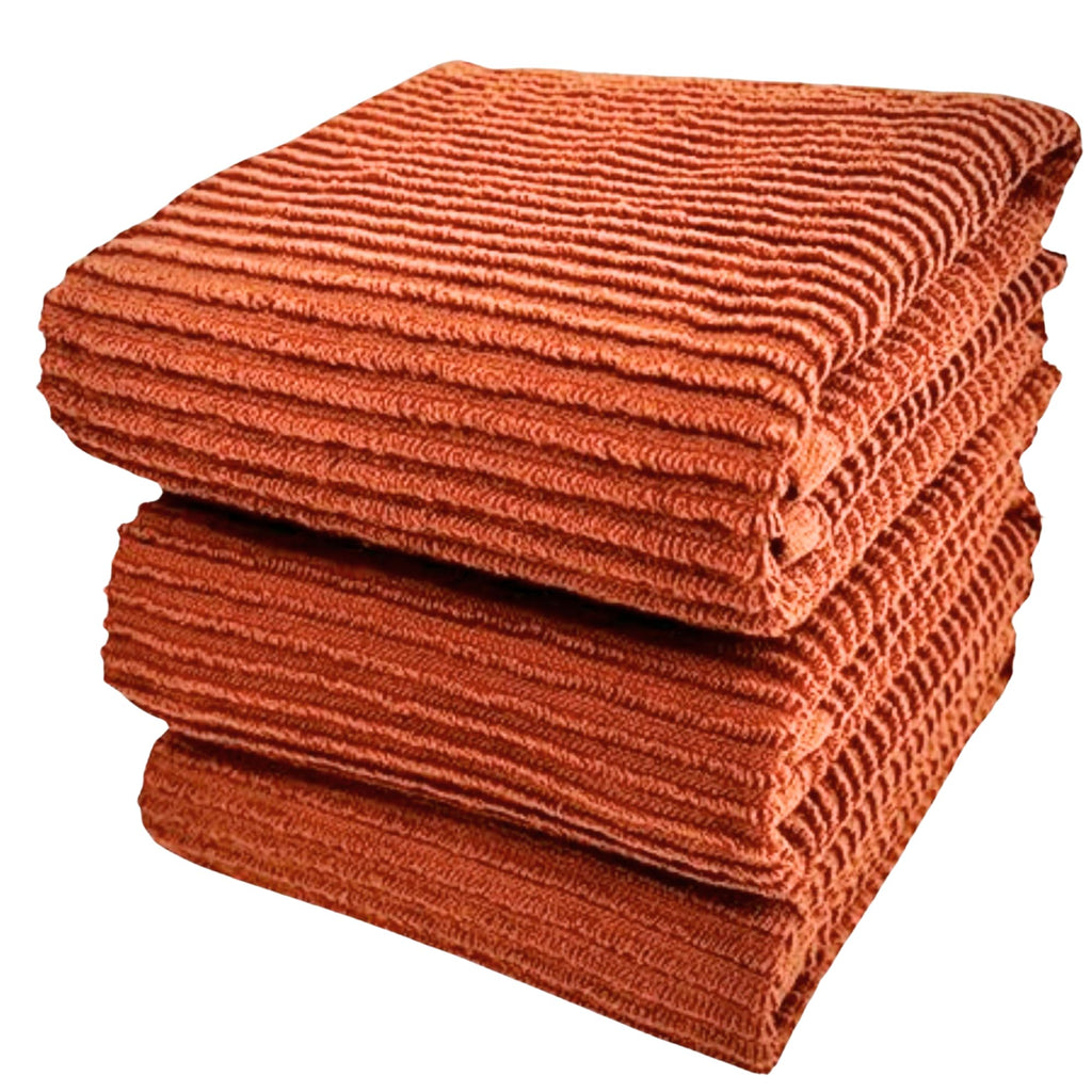 Kitchen Dish Towels for Hands Drying Cleaning Burnt Orange Rust 100% Cotton Soft Cloth Absorbent Terry Loop, Set of 3 Multipurpo