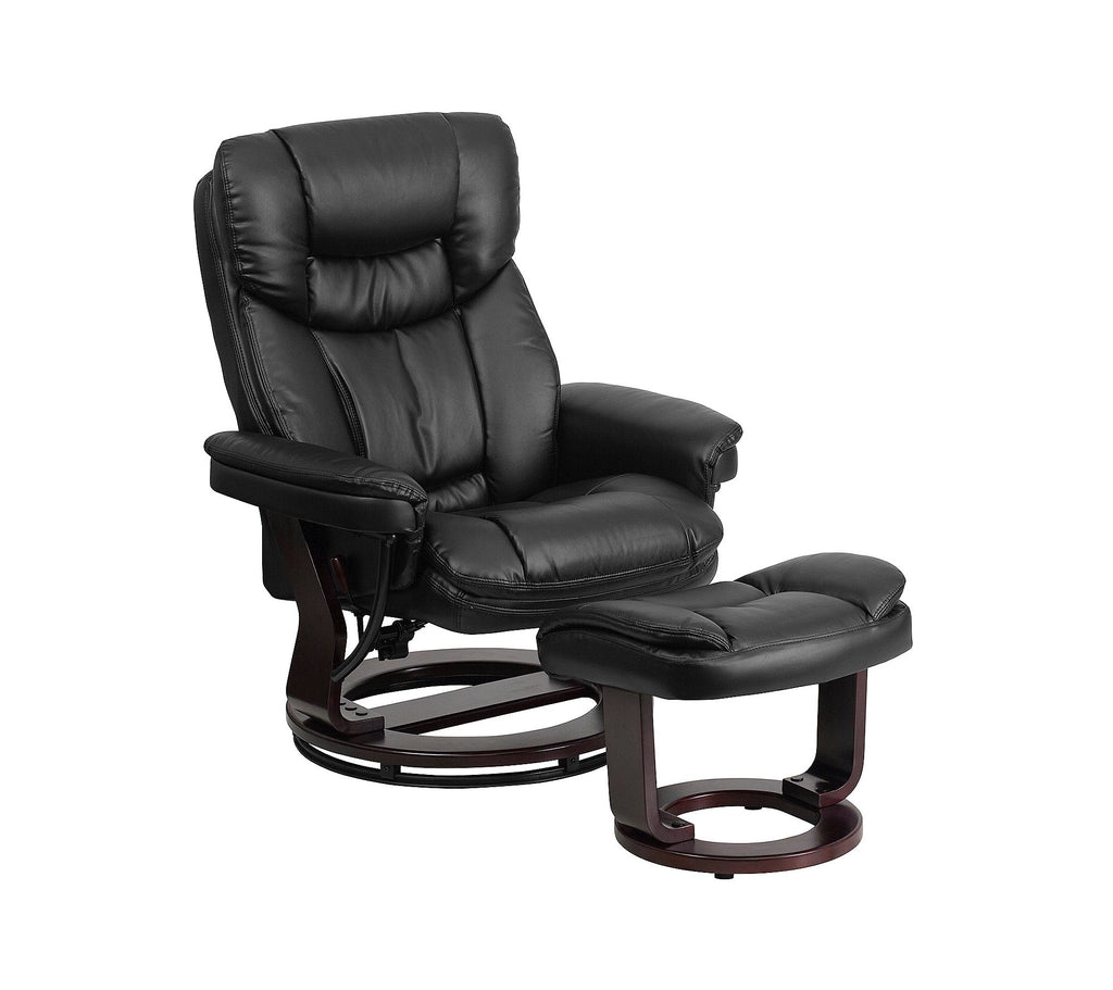 Flash Furniture Allie LeatherSoft Upholstered Recliner with Footrest, Arms, and Headrest, Padded Swivel Recliner Chair and Ottoman Set, Black
