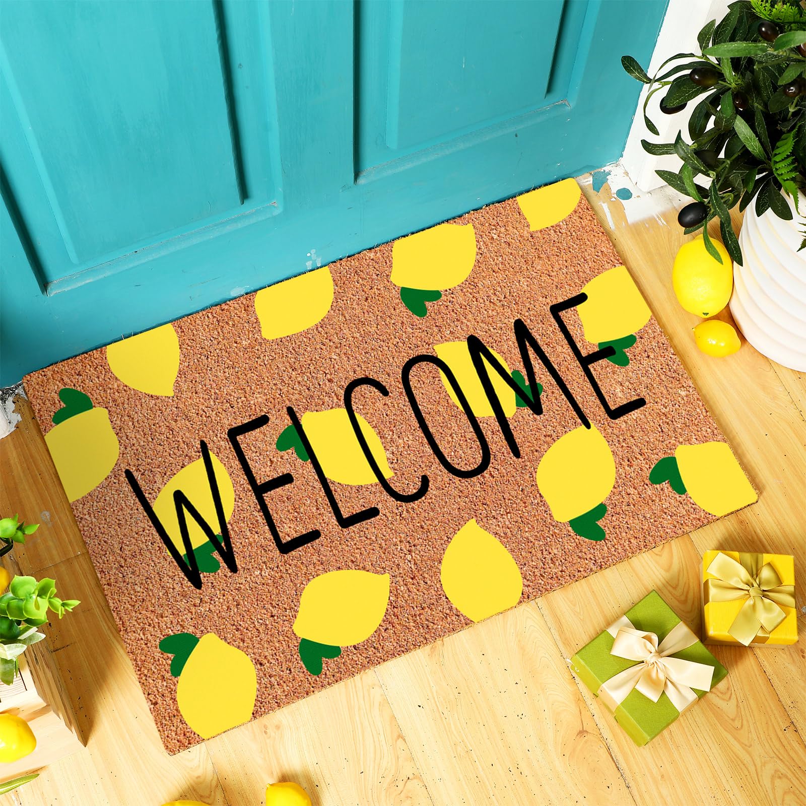 Ceenna Summer Lemon Welcome Doormat Lemon Coir Doormat With Non Slip Backing Summer Mat Front Porch Rugs For Home Entrance Anniv