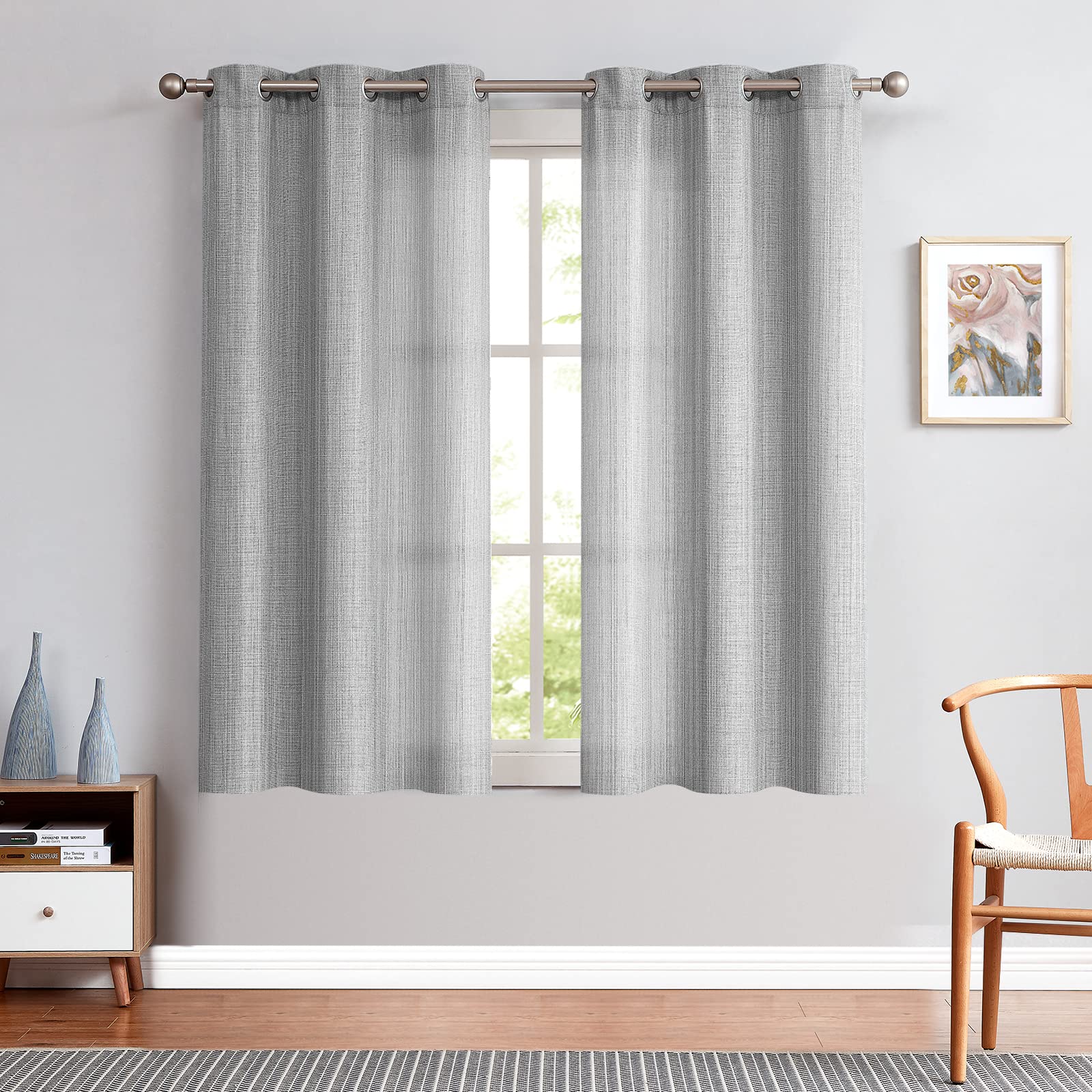 Jinchan Linen Textured Curtains 72 Inch Length 2 Panels For Living Room Gray Curtains Grommet Top Light Filtering Window Curtains Set Drapes For Bedroom Heathered Grey