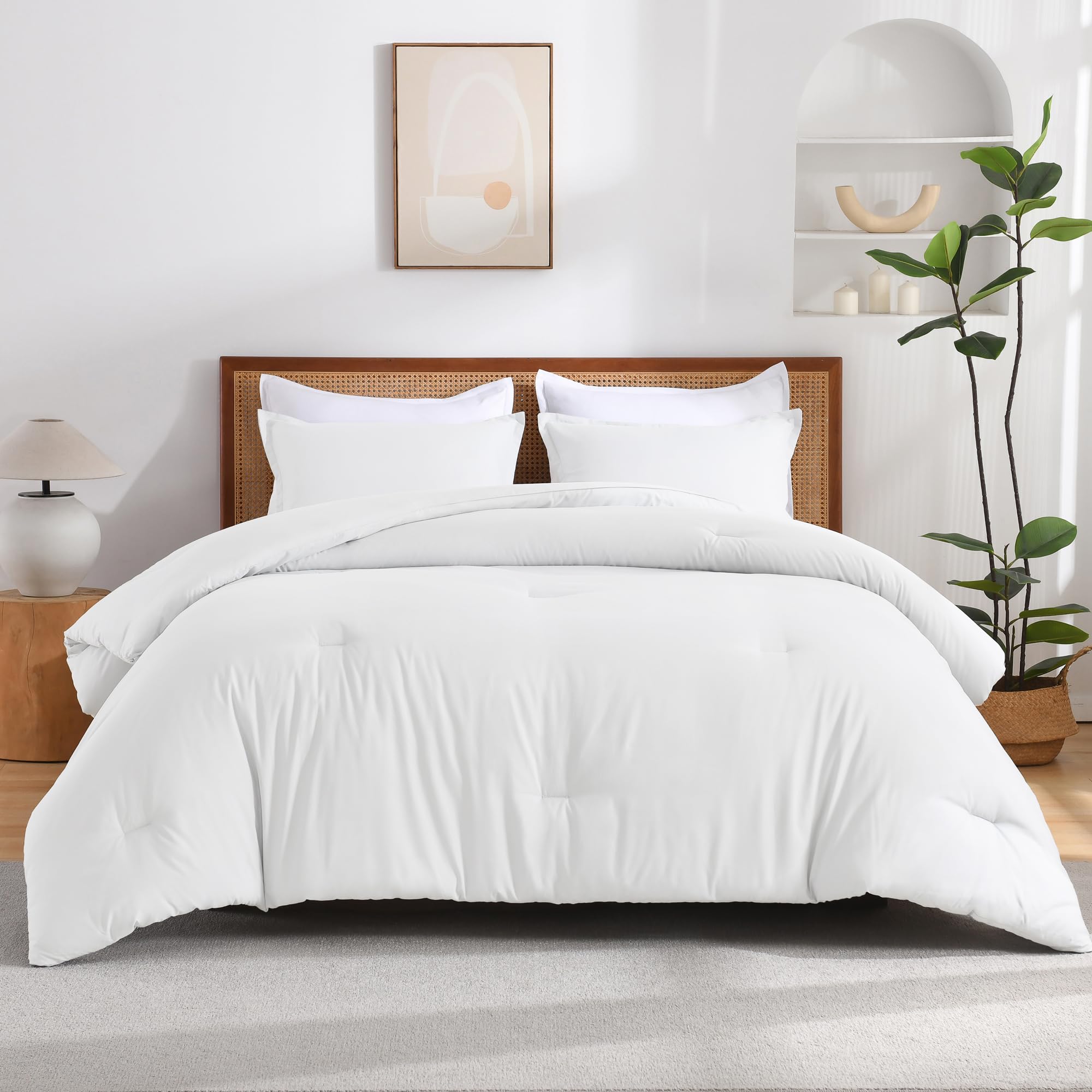 Andency White California King Comforter Set, 3 Pieces Cal King Lightweight Soft Solid Bed Comforter, Oversized Fluffy Microfiber Bedding Set (104X96In, 2 Pillowcases)