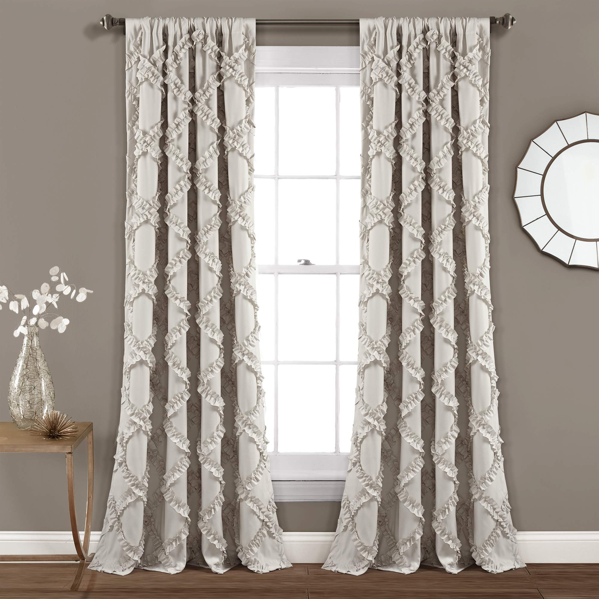 Lush Decor Ruffle Diamond Window Curtain Panel Pair, 84 In X 54 In, Neutral