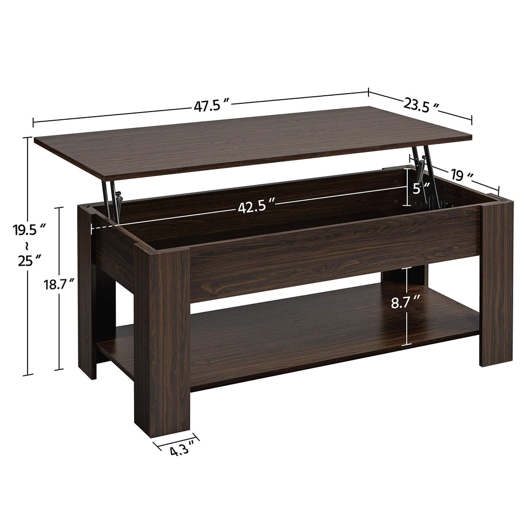 Yaheetech Lift Top Coffee Table With Hidden Compartment And Storage Shelf, Rising Tabletop Dining Table For Living Room Reception Room, 47.5In L, Espresso