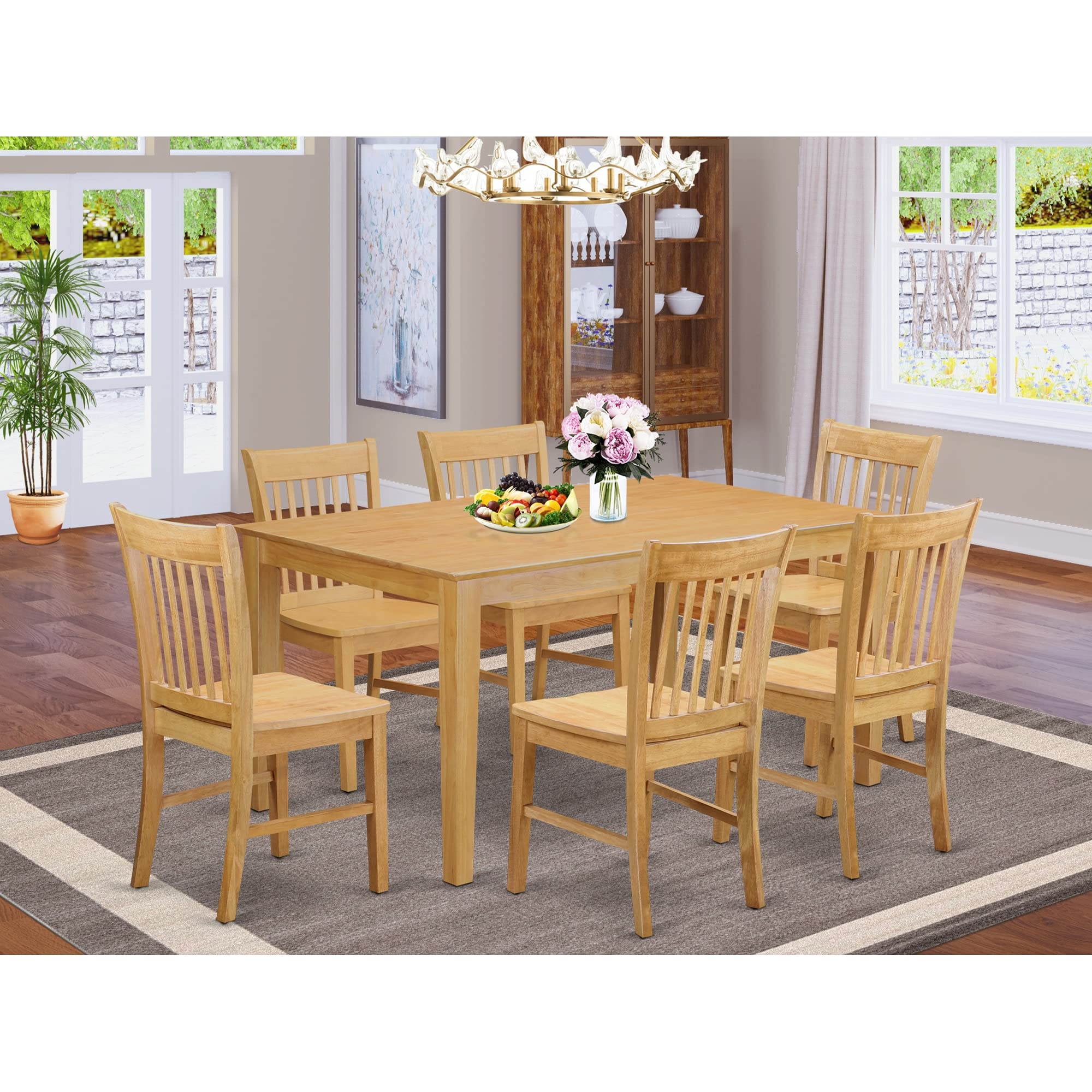 East West Furniture CANO7-OAK-W Capri 7 Piece Set Consist of a Rectangle Kitchen Table and 6 Dining Room Chairs, 36x60 Inch