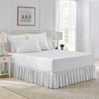 Laura Ashley Home - Cotton Ruffled Bedskirt, Lightweight & Classic Style (Ticking Stripe Grey, King)