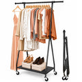 Zaqei Foldable Clothes Rack with Wheels  Rolling Clothing Rack Adjustable Height  Portable Garment Rack with Shelves  Collaps
