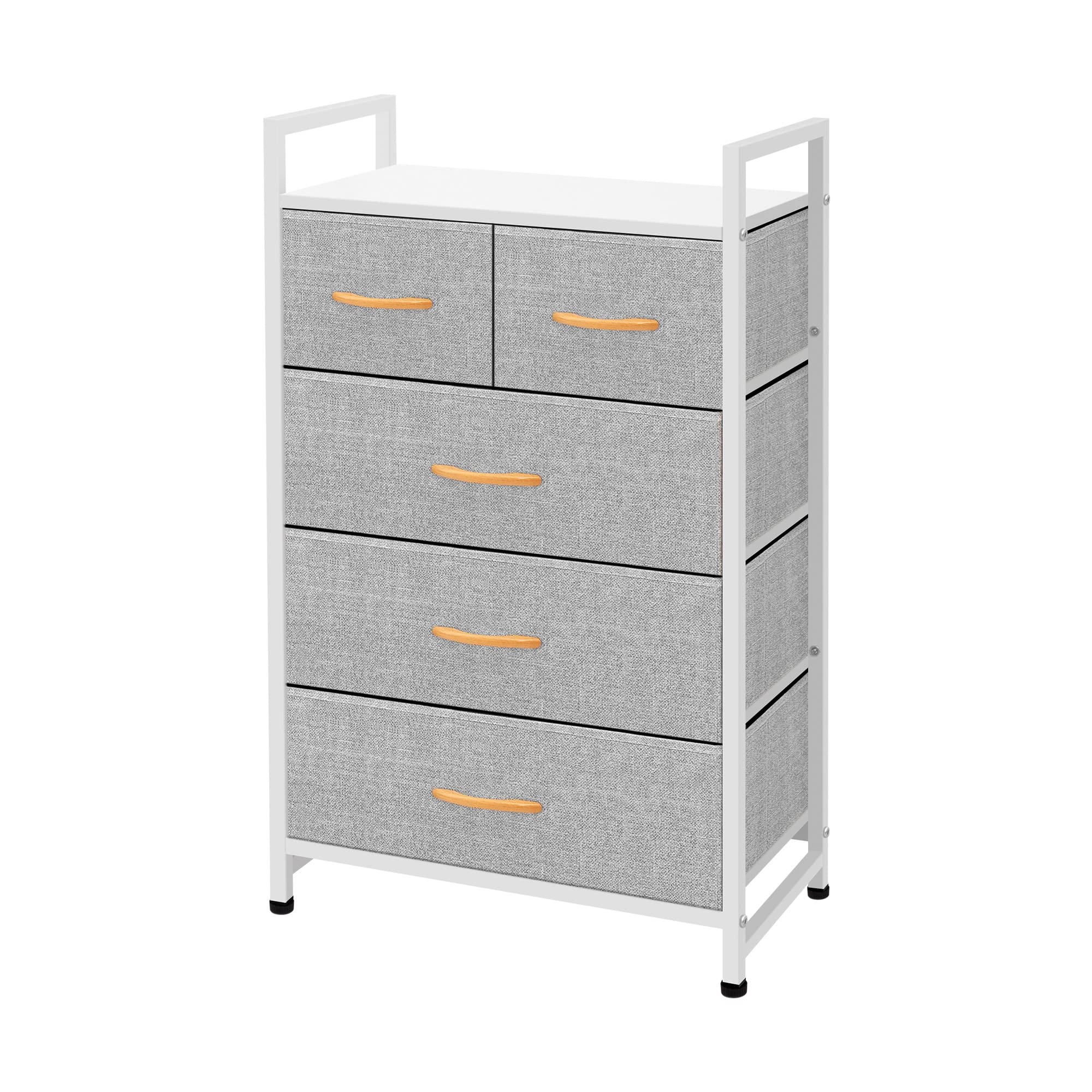 Azl1 Life Concept Storage Dresser Furniture Unit - Large Standing Organizer Chest For Bedroom, Office, Living Room, And Closet - 5 Drawers Removable Fabric Bins - Light Grey