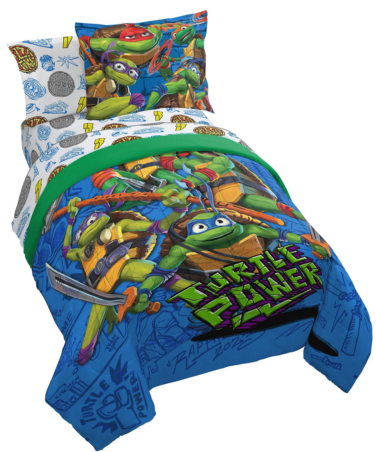 Jay Franco Nickelodeon Teenage Mutant Ninja Turtles Full Comforter Set - 7 Piece Bedding Includes Sheet Set & Pillow Covers - Su