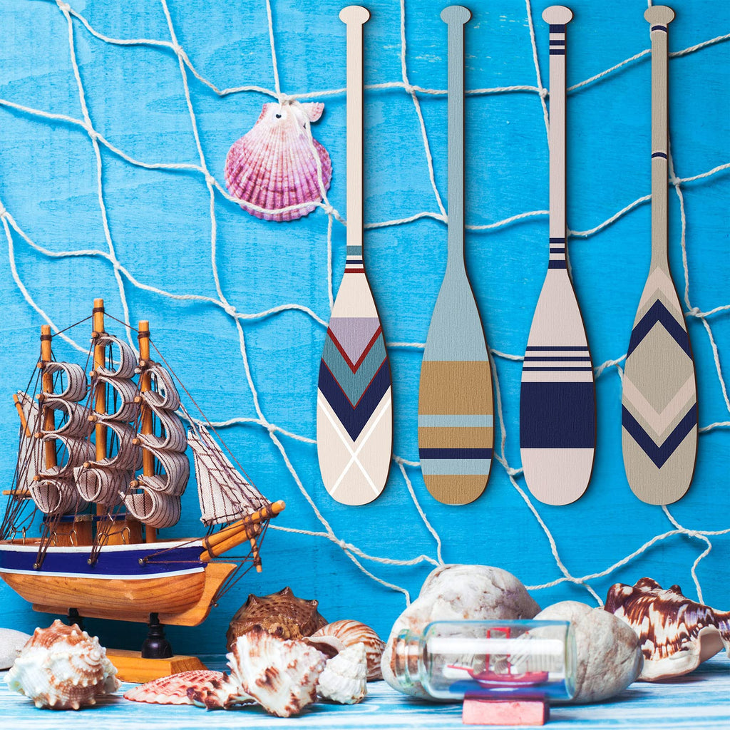 Geetery 4 Pcs 15.7 x 2.4 Inch Wood Paddle Wall Decor Nautical Canoe Oar Wall Decor Wooden Hanging Hand Crafted Paddles Wall Deco