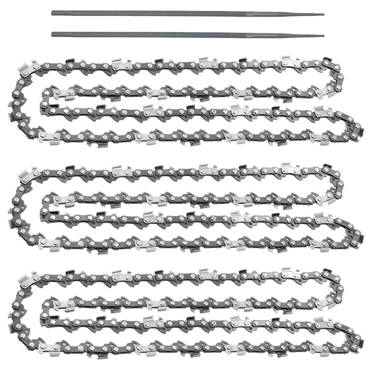 (3 Pack) 20-Inch Chainsaw Chain-3/8' Pitch .050' Gauge 72 Drive Links With 2 Bonus Sharpening Files; Heavy Duty Carbon Steel C