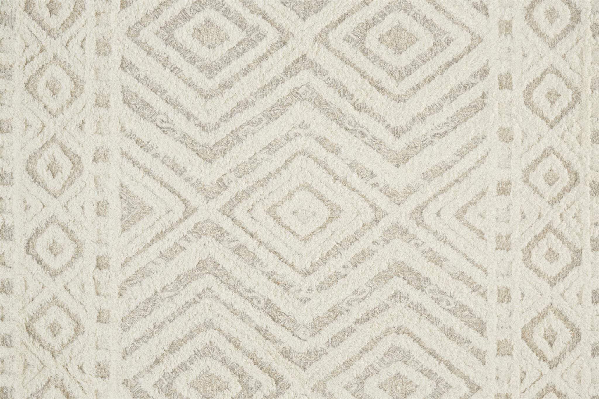 HomeRoots 512797 8 x 10 ft. Ivory & Tan Wool Geometric Hand Tufted Handmade Stain Resistant Rectangle Area Rug