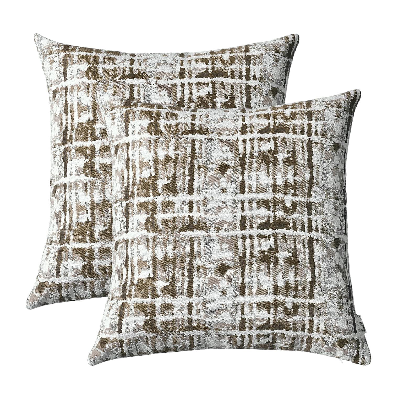 Romandeco Jacquard Decorative Throw Pillow Covers For Couch Set Of 2, 18X18 Inches, Brown