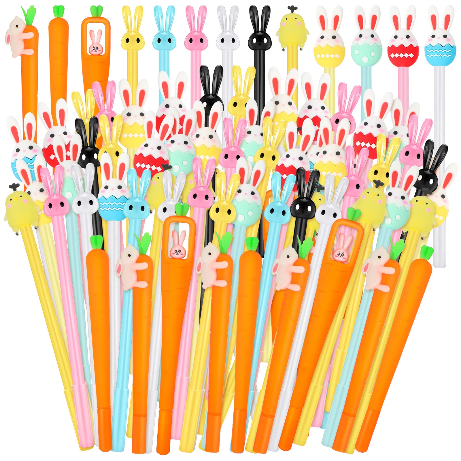 Tinlade 200 Pcs Easter Pen Bulk Bunny Rabbit Gel Ink Pens Easter Gifts 0.5mm Ink Cute Carrot Kawaii Ball Point Pens for Kids Off